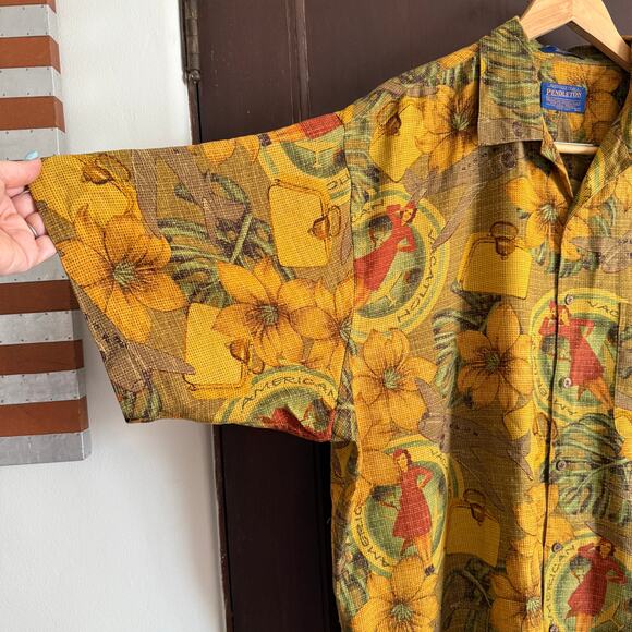 90s Vintage PENDLETON | Men's Silk Travel Print Hawaiian Aloha Shirt Extra Large - Picture 4 of 7